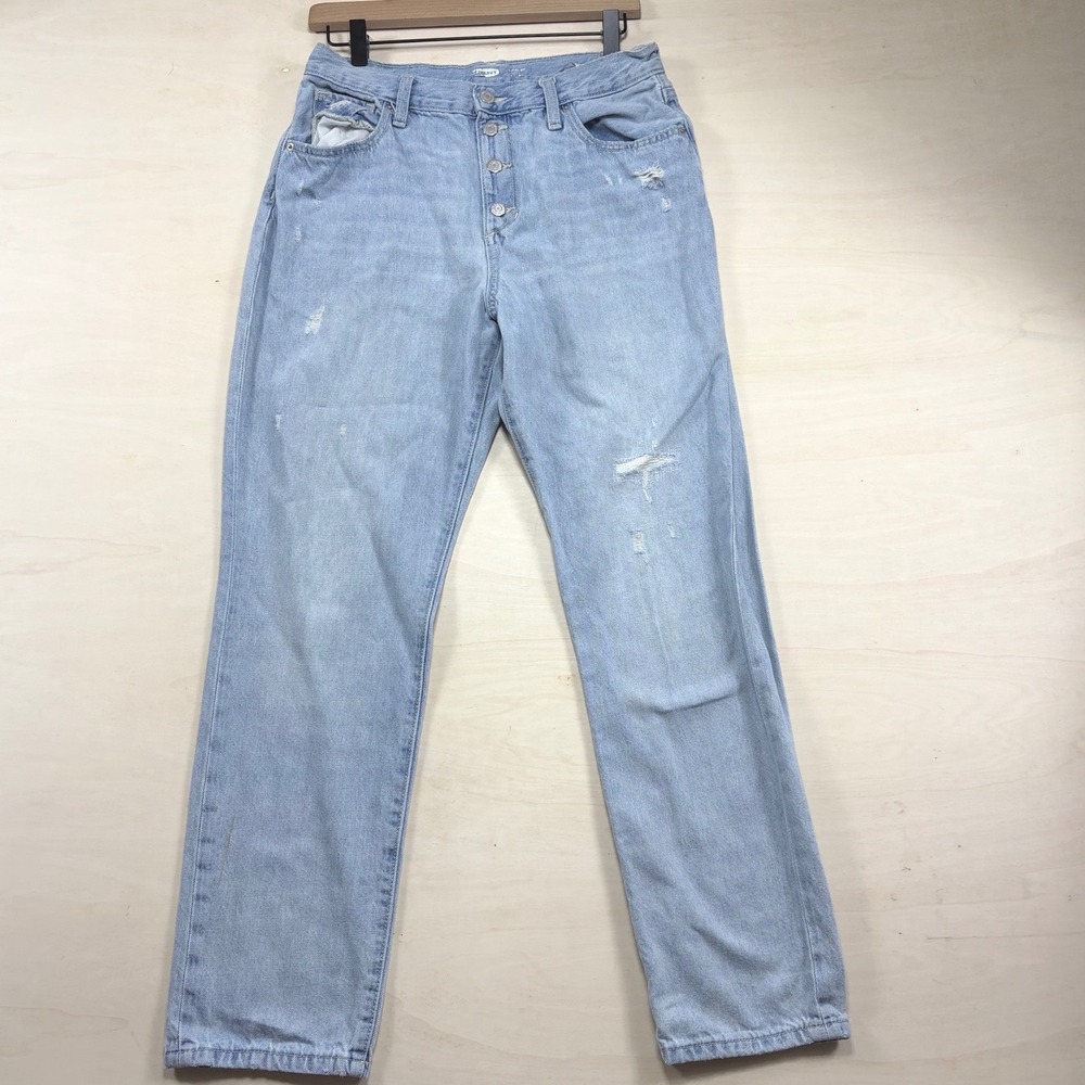 Old Navy Kids Girls 16 Plus Light Wash Distressed Straight Leg Button Fly Jeans
